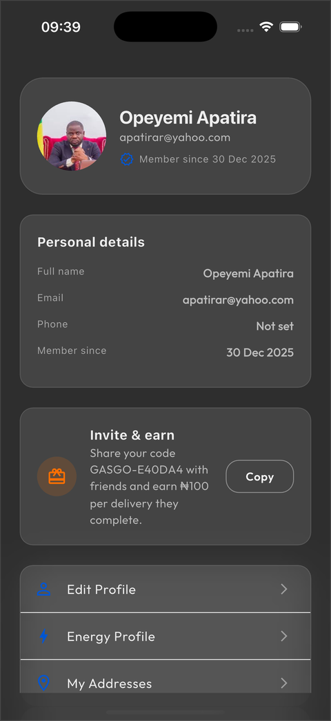 Profile and settings