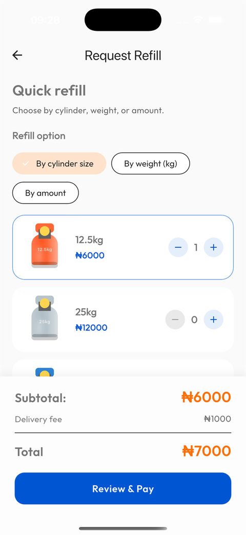 Refill request screen